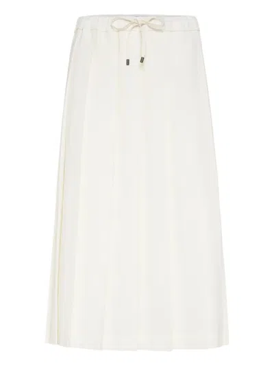 Brunello Cucinelli Women Techno Virgin Wool Canvas Pleated Track Skirt In White
