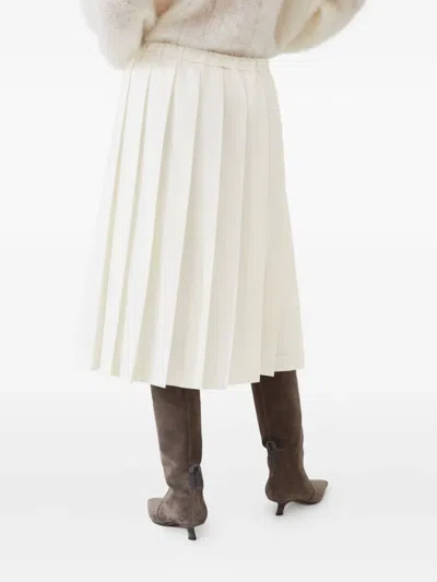 Brunello Cucinelli Women Techno Virgin Wool Canvas Pleated Track Skirt In White