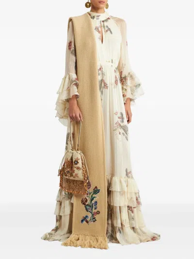 Etro Tiered Tie-neck Floral-print Silk-crepon Maxi Dress In Neutral
