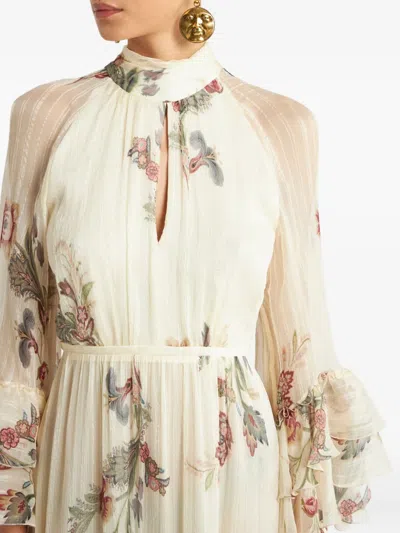 Etro Tiered Tie-neck Floral-print Silk-crepon Maxi Dress In Neutral