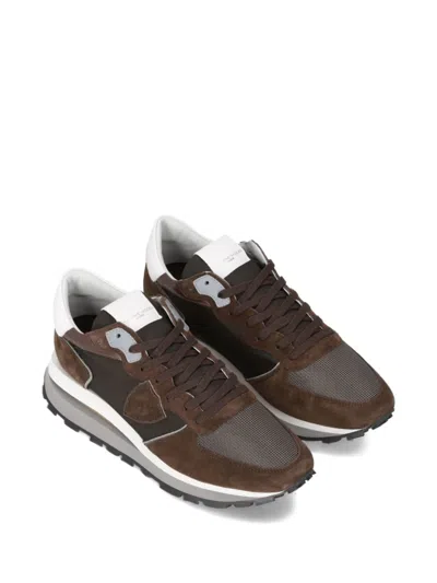 Philippe Model Trop Haute Low Sneakers In Brown Suede And Fabric In Brown