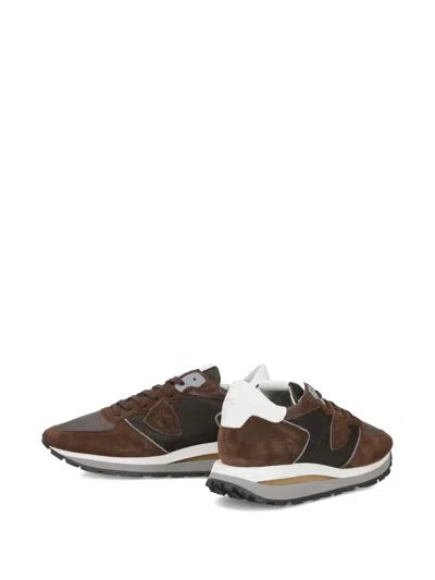 Philippe Model Trop Haute Low Sneakers In Brown Suede And Fabric In Brown