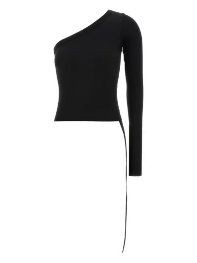 Rick Owens Drkshdw Ziggy Asymmetric-neckline Long-sleeve T-shirt In Black