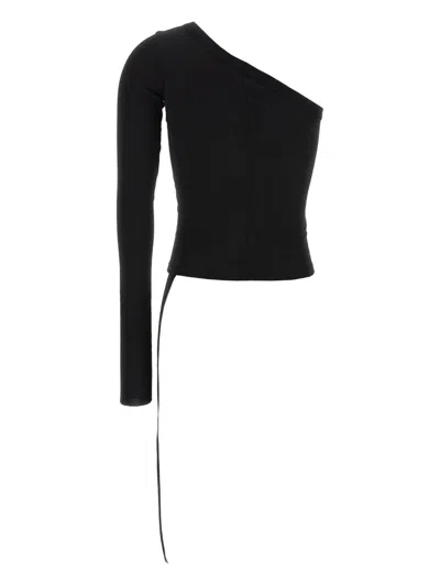 Rick Owens Drkshdw Ziggy Asymmetric-neckline Long-sleeve T-shirt In Black