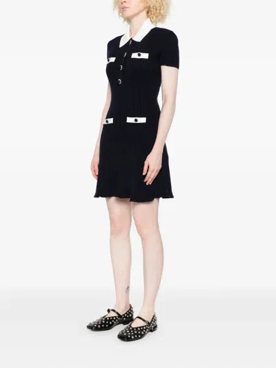 Self-portrait Mini Knitted Dress With Contrasting Collar In Blue