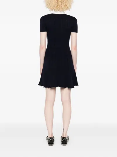 Self-portrait Mini Knitted Dress With Contrasting Collar In Blue