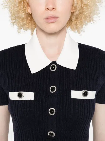 Self-portrait Mini Knitted Dress With Contrasting Collar In Blue
