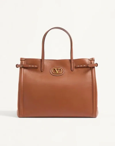 Valentino Antibes Medium Leather Tote Bag In Brown