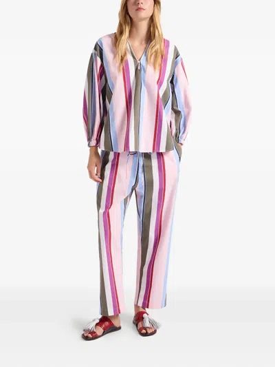 La Doublej Stripe Drawstring Trousers In Multi