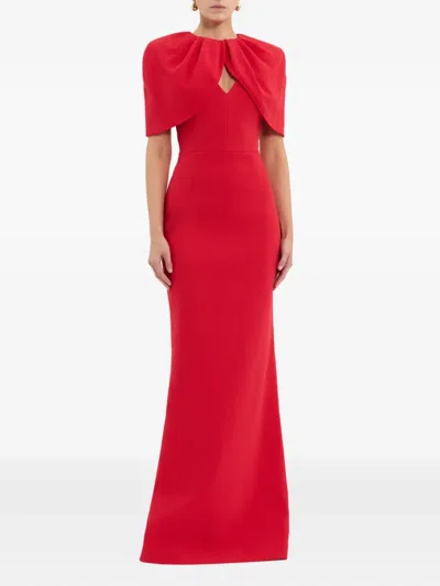Rebecca Vallance Cameron Caped Crepe Gown In Red