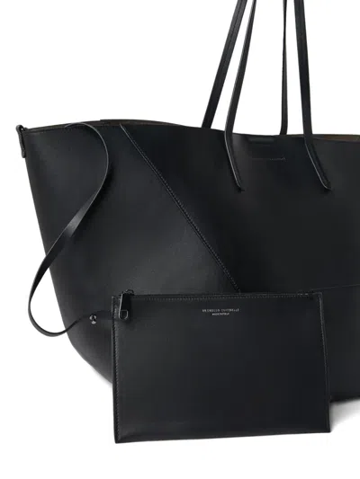 Brunello Cucinelli Geometric Panel Structured Tote Bag With Detachable Pouch In Black