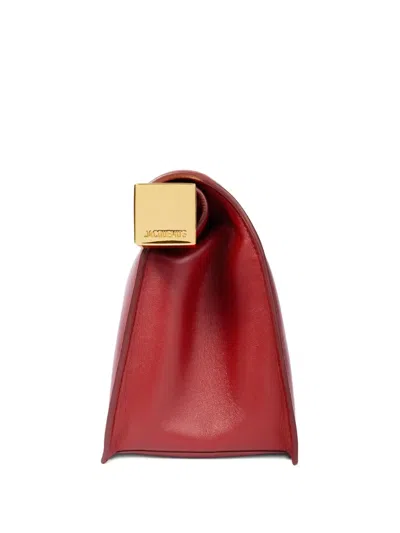 Jacquemus Round Square Clutch Bag Top Handle In Red
