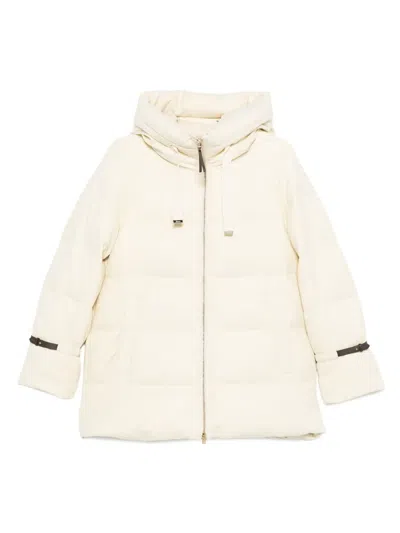 Herno Hooded Medium-length Wool Down Jacket With Zip In Neutral