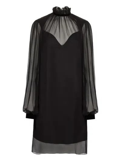 Nina Ricci Crinkled Silk Midi Dress In Black