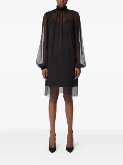 Nina Ricci Crinkled Silk Midi Dress In Black