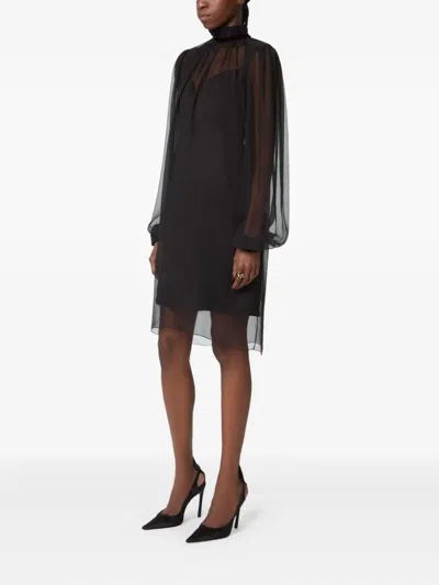 Nina Ricci Crinkled Silk Midi Dress In Black