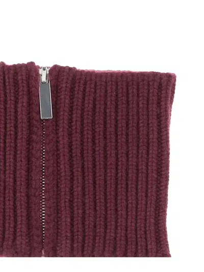 Sa Su Phi Textured Ribbed Scarf For All Seasons In Burgundy