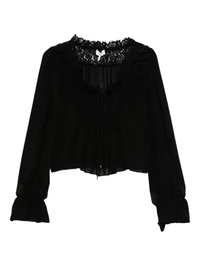 Chloé Silk Georgette And Lace Top In Black
