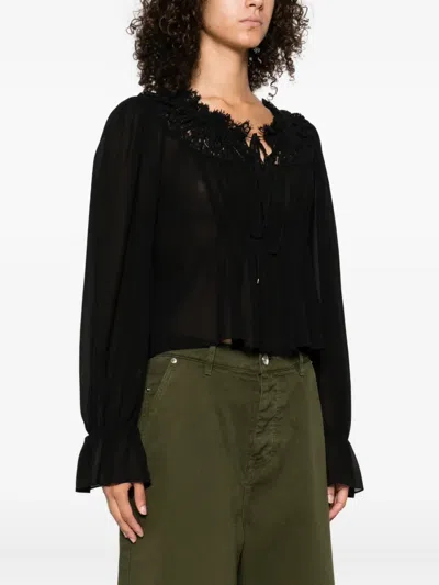 Chloé Silk Georgette And Lace Top In Black