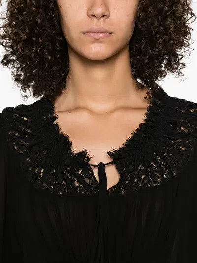 Chloé Silk Georgette And Lace Top In Black