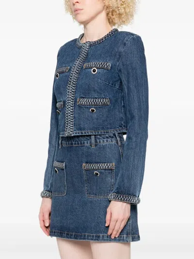 Self-portrait Braided-trim Denim Jacket In Blue