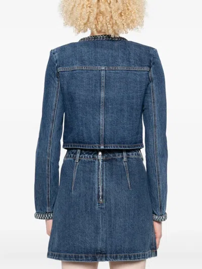 Self-portrait Braided-trim Denim Jacket In Blue