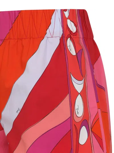 Pucci Geometric Design Cotton Shorts With Elastic Waistband In Red