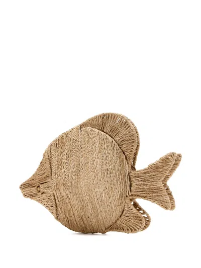 Poolside Fish-shaped Woven Clutch In Neutral