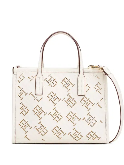 Tommy Hilfiger City Th Cut-out Pattern Tote Bag In White