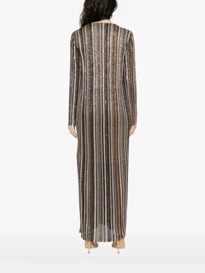 Missoni Long Dress With V-neck And Herringbone Stripe Knit In Multi