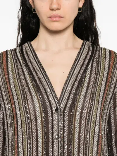 Missoni Long Dress With V-neck And Herringbone Stripe Knit In Multi