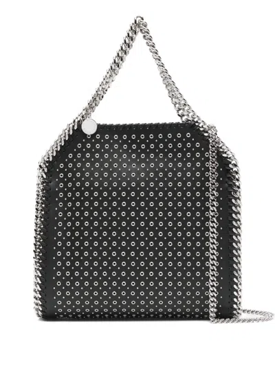 Stella Mccartney Structured Black Shoulder Bag With Perforated Design And Chain Strap In Black