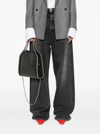 Stella Mccartney Structured Black Shoulder Bag With Perforated Design And Chain Strap In Black