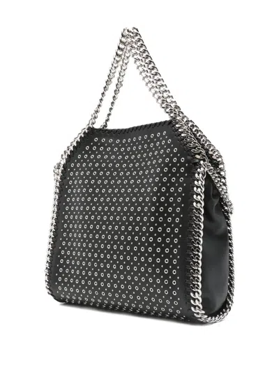 Stella Mccartney Structured Black Shoulder Bag With Perforated Design And Chain Strap In Black