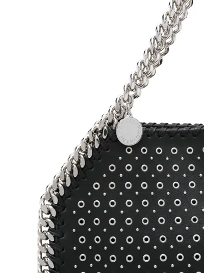 Stella Mccartney Structured Black Shoulder Bag With Perforated Design And Chain Strap In Black