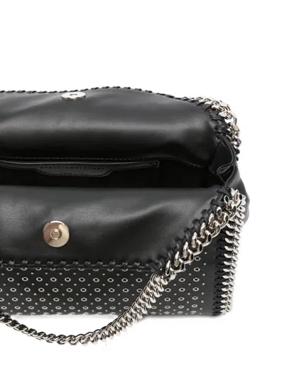Stella Mccartney Structured Black Shoulder Bag With Perforated Design And Chain Strap In Black