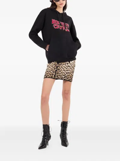 Roberto Cavalli Animal Print High Waist Fitted Skirt In Brown