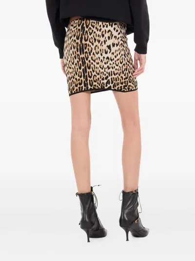 Roberto Cavalli Animal Print High Waist Fitted Skirt In Brown