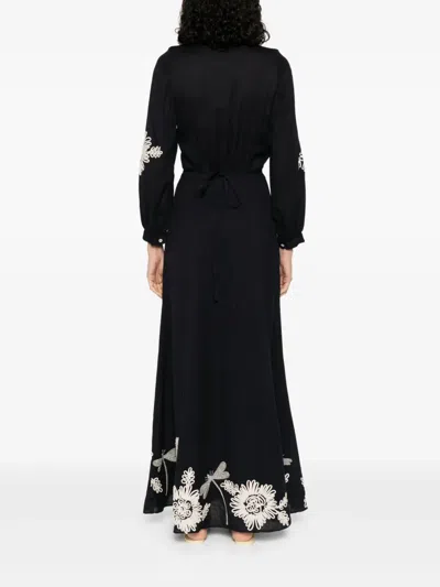 Forte Forte Forte_forte Embroidered Cotton And Wool-blend Maxi Wrap Dress In Blue