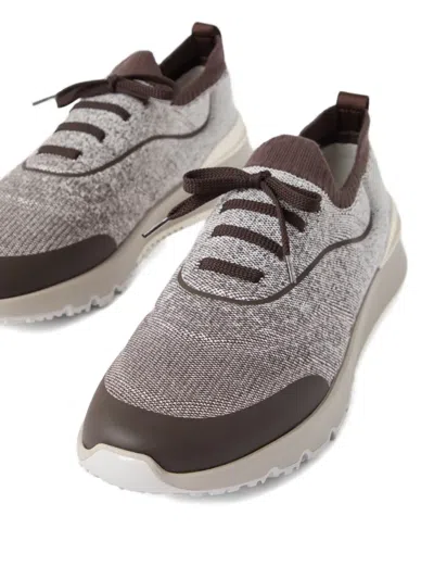 Brunello Cucinelli Stylish Sneakers With Contrast Sole And Round Toe In Brown