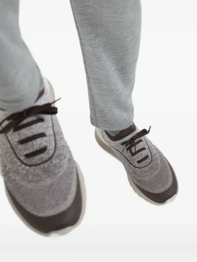 Brunello Cucinelli Stylish Sneakers With Contrast Sole And Round Toe In Brown