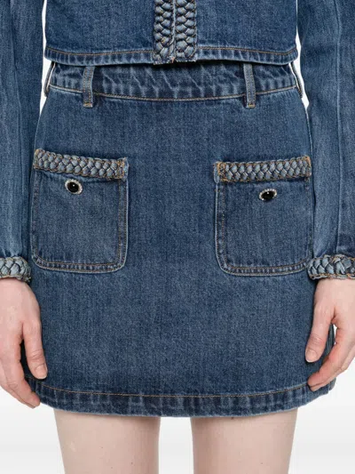 Self-portrait Braided-trim Denim Jacket In Blue