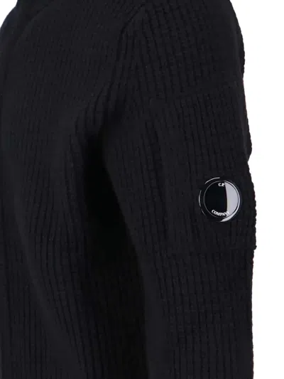 C.p. Company Ribbed Zip-up Knitwear With High Collar And Front Zipper In Black