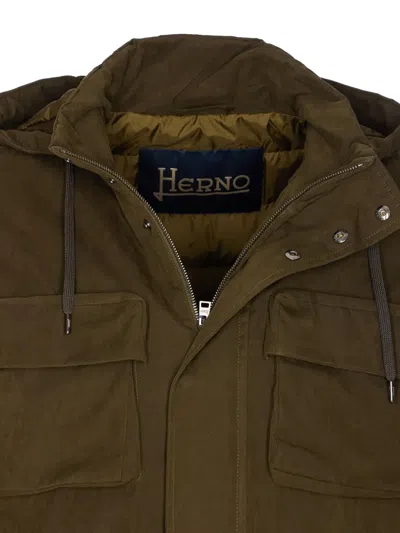 Herno Long Sleeve Hooded Padded Parka Jacket In Green
