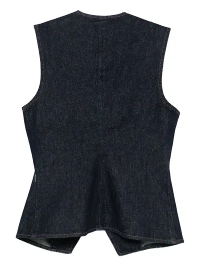 7 For All Mankind Lady Button-fastening Denim Waistcoat In Animal Print