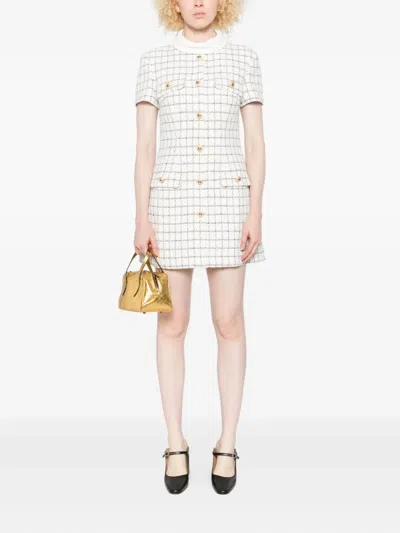 Self-portrait Checked Boucle Mini Dress In White