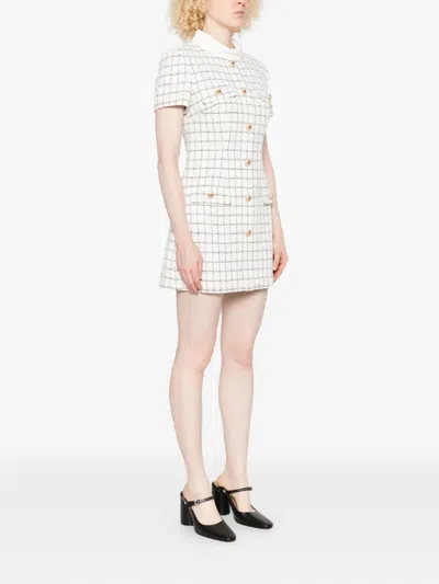 Self-portrait Checked Boucle Mini Dress In White