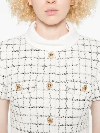 Self-portrait Checked Boucle Mini Dress In White