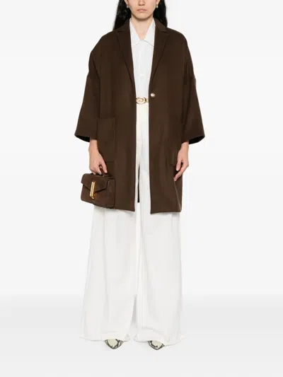 Semicouture Lapel Wide-sleeved Coat In Brown