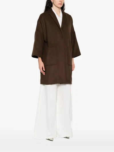 Semicouture Lapel Wide-sleeved Coat In Brown